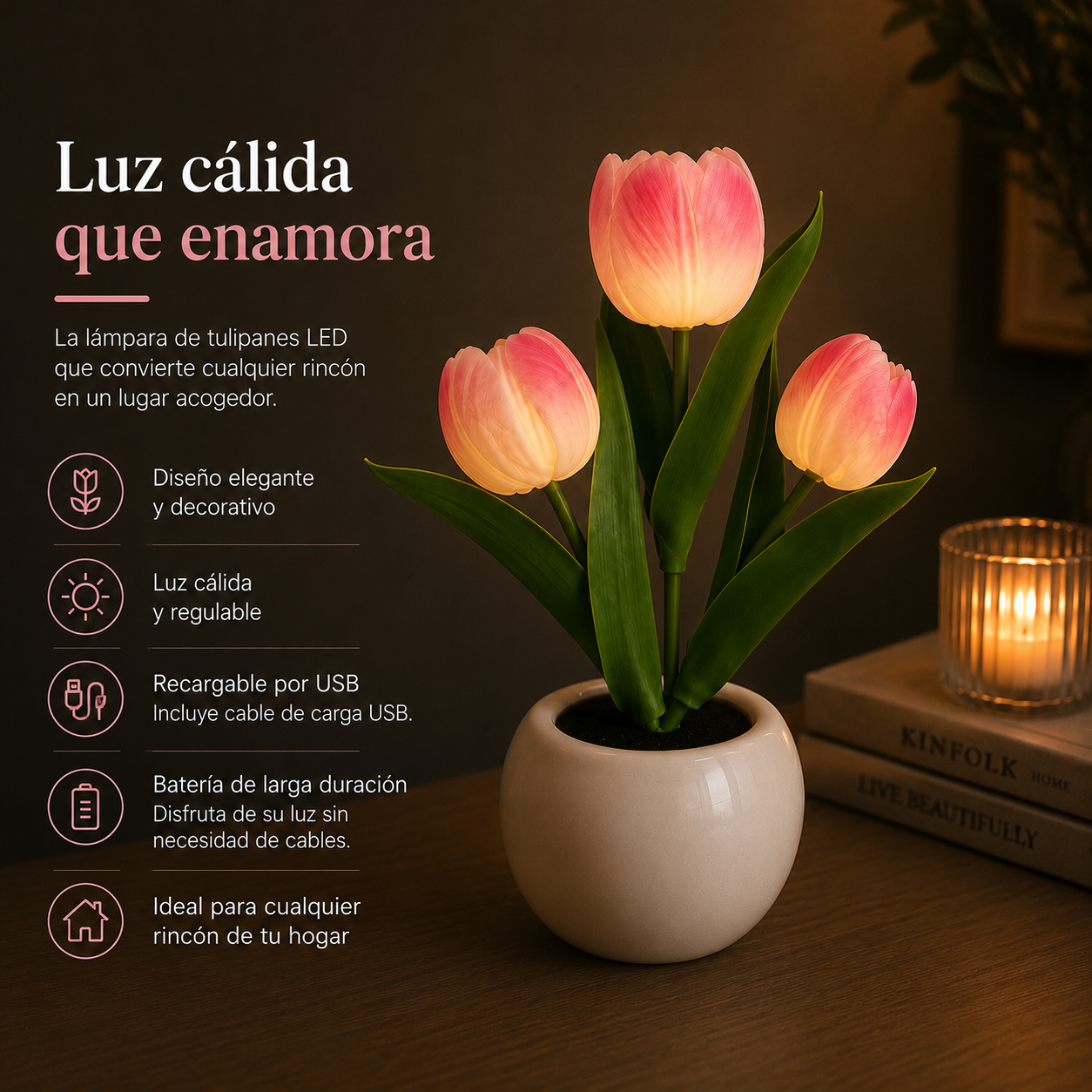 Lámpara LED de Tulipanes Recargable
