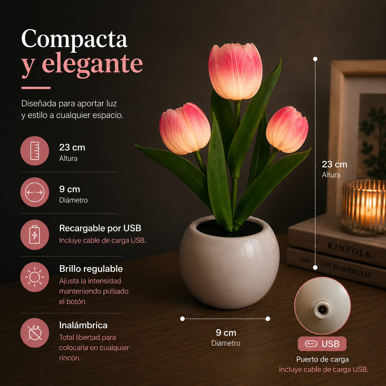 Lámpara LED de Tulipanes Recargable
